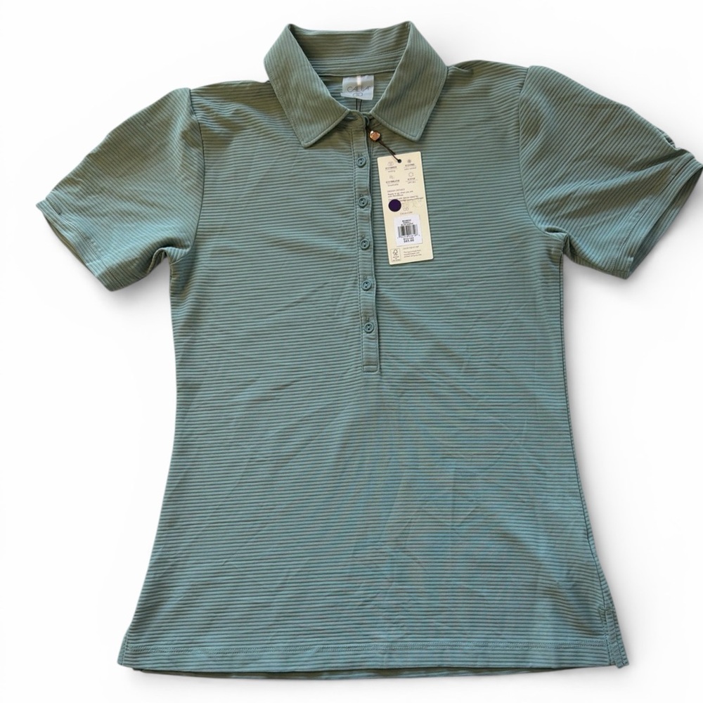 NWT CALIA Puff Sleeve Golf Polo Shirt XS Blue Agave (KB1)